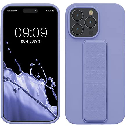 kwmobile Case Compatible with Apple iPhone 14 Pro Max - Case with Hand Strap and Stand Soft TPU Silicone Coating - Lavender