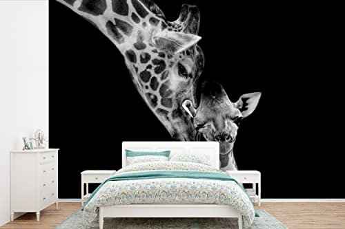 MuchoWow Papier peint Portrait - Girafe - Animaux - Noir - Blanc Papier peint photo 450x300 cm Papier peint imprimé