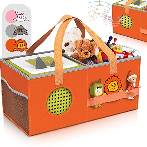 Heldenzimmer - Tonie Tasche Orange für Toniebox mit Löwe - Sichere Tonie Box Aufbewahrung in Toniebox Tasche für bis zu 20 Figuren
