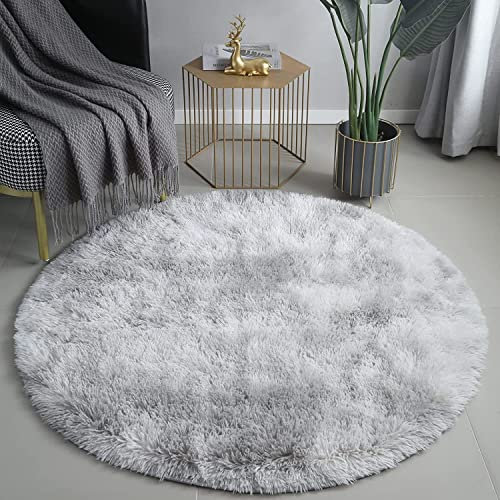 Teppich Rund Teppich Wohnzimmer Hochflor Teppiche Langflor Wohnzimmerteppich für Wohnzimmer Flauschiger Teppich Schlafzimmer Outdoor Carpet (Grau weiß, 120cm)