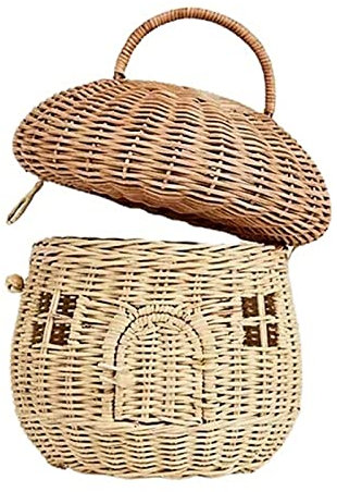 Eierkorb, handgewebter Rattankorb, Pilz-Aufbewahrungskorb mit Deckel, Schmuck, Kleiner Spielzeug-Organizer für Zuhause, Schlafzimmer, Dekoration, Fotografie