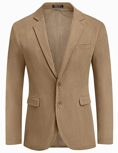 COOFADNY Herren Casual Cord Blazer Klassische Passform Zwei Knöpfe Sport Mantel Mode Revers Blazer Jacke, Kaffee, L