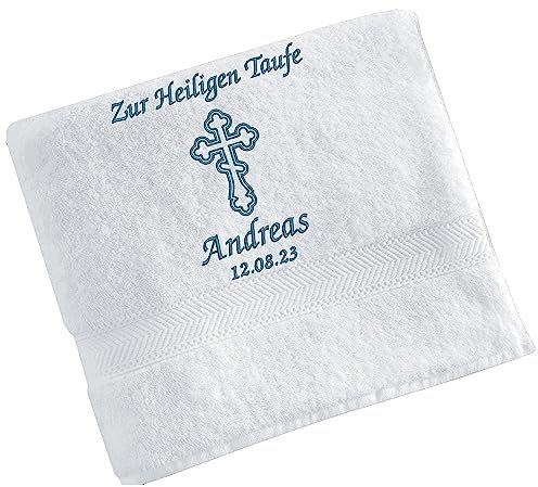 Zur Heiligen Taufe, Taufe Tuch,Taufe Handtuch,Tauftuch,Taufe, Decke, mit Namen und Datum gestickt,Geschenk (Blau 140x70cm)