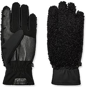 UGG Fluff Smart Handschuhe mit leitfähiger Lederhandfläche, Schwarz, LG-XL, Schwarz, Large-X-Large
