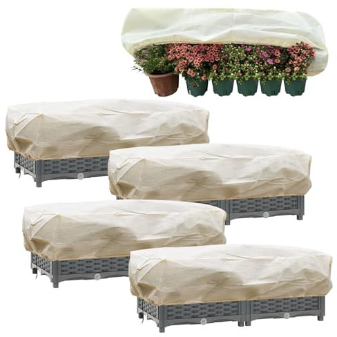 iBamso Riparo delle Piante d'inverno, Coprivaso Rettangolare Protegge Le Piante da Balcone e Davanzale dal Gelo, Telo Antigelo Piante per Piante con Coulisse alle Due estremità- 4Pcs 150 x 45 x 40 cm