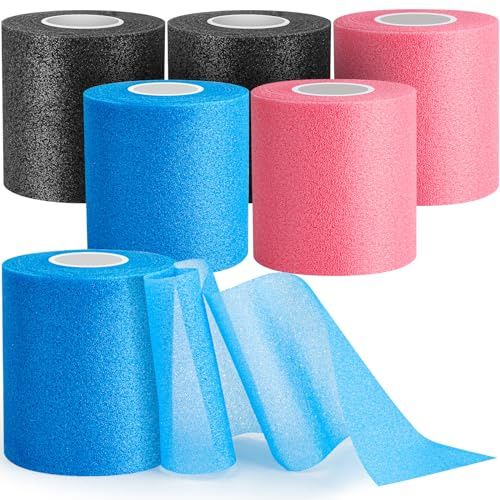 AYNAUHX Vorwicklung für Haarfußball, mehrfarbig, athletisches Prewrap Tape, Schaumstoff-Sport-Unterwickel, 7,9 cm x 12 m, Rosa, Schwarz, Blau, 6 Stück