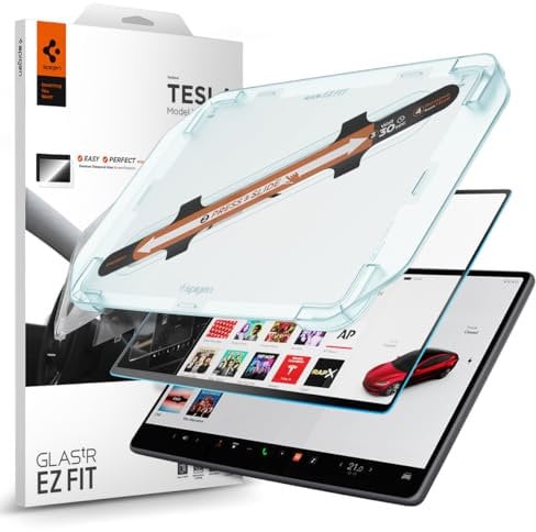 Spigen Glas.tR EZ Fit Verre Trempé pour Tesla Model 3 (2024/2025) / Model Y (2025), 15.4 Pouces, Mat, Kit d'installation fourni, Anti-trace de doigt, 9H Protection écran