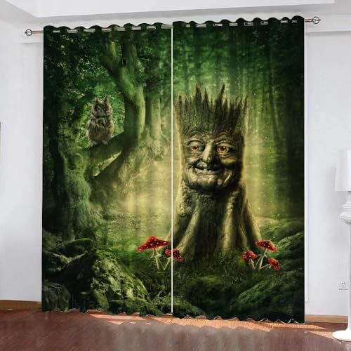 GIOVIA 3D Eule Gardinen Abdunkelnde Jahrgang Wald Kindervorhänge Vorhang mit ösen 2er Set Vorhänge Blickdicht Verdunkelungs für Kinderzimmer Schlafzimmer Wohnzimmer B 140 X H 160 cm