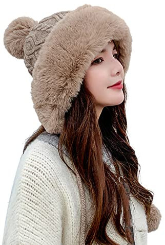 Winter-Hut Grobstrick Mütze Elastisch Slouch mit Thermo Fleecefutter Unisex Thermo Winddichte Winter Winddicht Strickmütze Winter Caps Beanie Winter Grobstrick Mütze