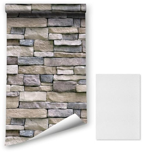 Fond d'écran auto-adhésif Effet de pierre Feuilles de pierre amovibles Sticker décoratif PVC Vinyle Film imperméable avec un autocollant de réparation en cuir pour canapé mural (90044, 44,5 x 400 cm)