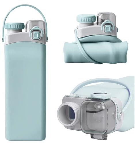 Delamiya Faltbare Trinkflasche mit Strohhalm - 600ml, Auslaufsicher Wasserflasche aus Silikon, BPA frei - Wiederverwendbar Sportflasche Ideal für Kinder, Sport, Outdoor, Reisen, Camping (Grün)
