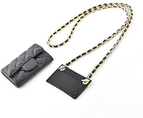 LinerLink Umbauset (Einsatz + Kette) für Chanel-Kartenhalter Geldbörse an Kette, handgefertigtes Umbauset für CF Classic Wallet Geldbörse, DIY Umbausatz für CC CF Tri-fold Wallet, Goldkette, 110cm