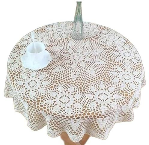 DANETI Runde handgefertigte Tischdecke mit Blumen, gehäkelt, für Küche, Kaffee, Tee, Party, Heimdekoration, 160 cm, Beige