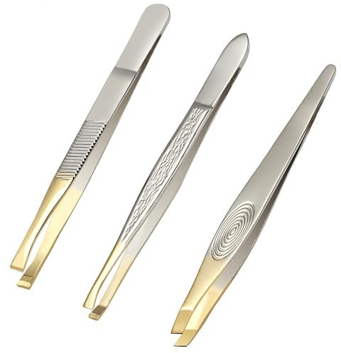 SHUBEIEUMI 3 Pièces Pince a Epiler, Pince a Epiler Professionnelle, Pince à Epiler Sourcils en Acier Inoxydable, avec Revêtement Antidérapant, pour Enlèvement des Poils Incarnés Les Cils