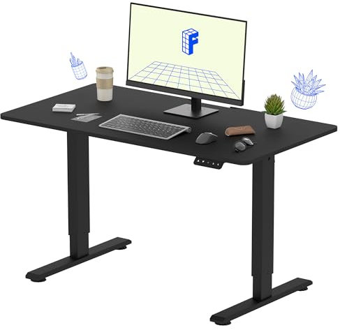 FLEXISPOT 140 * 60cm Electric Standing Desk Adjustable Sit Stand Up Computer Desk with Hook Memory Function for Office and Home (Black+Black)