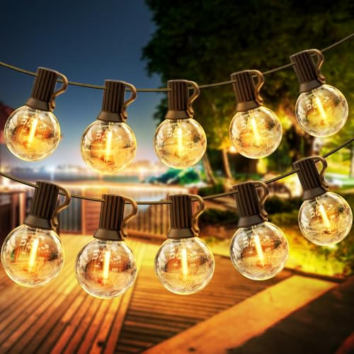 Bomcosy Outdoor LED String Lights 100FT, 30M Festoon Lights Mains Powered with 52 Plastic Bulbs, Waterproof, Shatterproof Warm White 2700K for Backyard Outside Patio Decorations