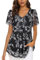 ACDAY Womens Blouses and Tops Casual Long Tunic Tops to Wear with Leggings Plus Size Short Sleeve Dressy Work Shirts Ladies Summer Tops for Women uk Overlap Short Sleeve Tops Shirts Black White