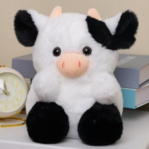 Viusneun Plüschtier, Kalb Kinder Spielzeug 20cm Niedliches Kalb Stofftier Weiches Milchkuh Kuscheltier für Mädchen und Jungen ab 0 Monate (Schwarz)