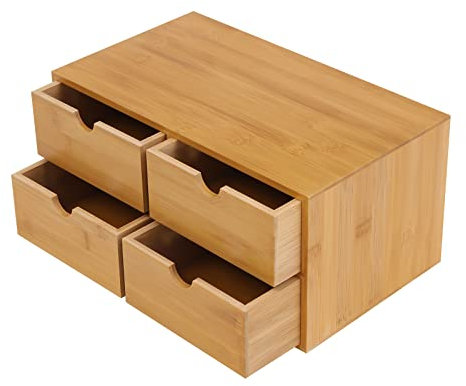 Organizer Holz Aufbewahrungsbox mit 4 Schubladen Mini Bambus Schreibtischschublade Tisch kreative Schubladenbox für Büro Haushalt Toilettenartikel Zubehör 33 x 19 x 16 cm