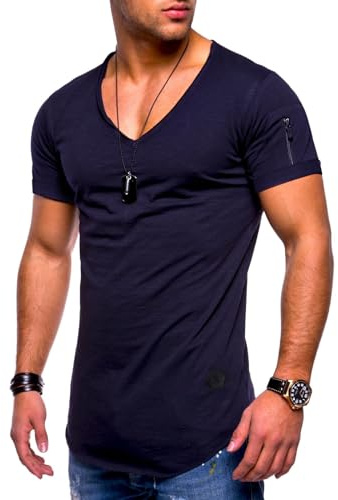 Soulstar Herren T-Shirt V-Ausschnitt Kurzarm Oversized Basic Zipper Male Tee aus Baumwolle Leichtes V-Neck Oberteil