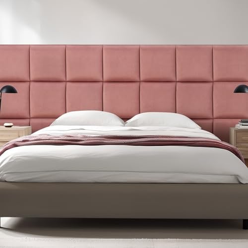 [neu.haus] Set di 4 Pannelli Murali Imbottiti Pannelli Decorativi Acustici per Parete 4 pezzi da 30x30 cm Rivestiti in Tessuto Effetto Velluto - Rosa