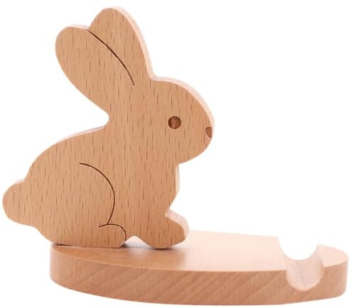 WOONEKY Hasen Handyhalter Aus Holz Mit Rutschfesten Polstern Für Schreibtisch Deko Und Handyständer Für Kinder Home Office 11X8X9.5 cm