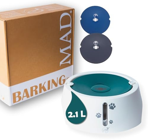 BARKING&MAD no spill water bowl for dogs 73.9oz (2.1L) - non spilling, anti-gulping, slow water feed dispenser for large and medium size breeds for slow drinking and messy gulping sloppy drinkers