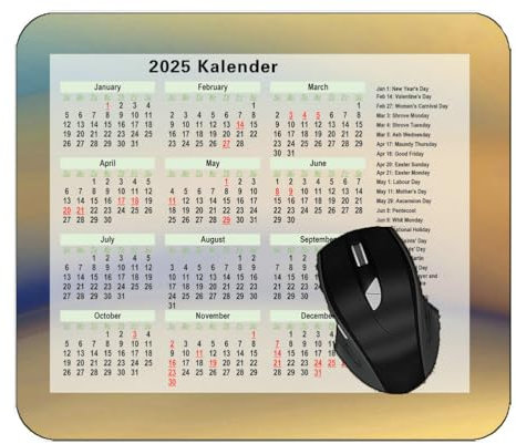 YENDOSTEEN 2025 Kalender Mauspad,Wellige helle Farblinie Computer Zubehör Mauspad,Büro Desktop Mauspad