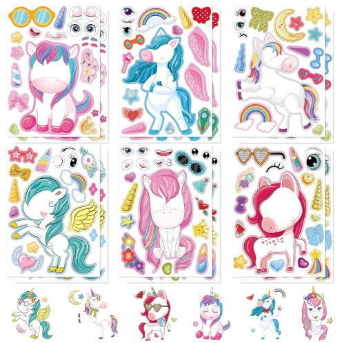 Einhorn Sticker Kinder- 12Pcs DIY Einhorn Aufkleber Anime Personalisierte Stickers- Kawaii Sticker Set Geschenk Give Aways Geburtstag Deko Gastgeschenke Party Mitgebsel für Laptop Skateboard Scrapbook