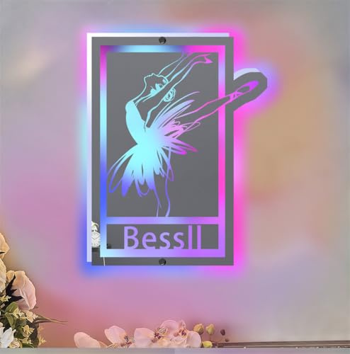 MYZQIFF Panneau Néon Miroir Ballet Personnalisé, Panneau Miroir Néon Lumineux LED Danse Ballerine, Veilleuse Ballet pour Décoration Murale, Anniversaire Noël Femme Fille Cadeau Enfant