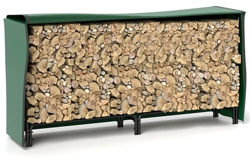Outsunny Range buches extérieur, abri buches, support de bois de chauffage, avec housse en PE, base surélevée de 19 cm, pour extérieur, 200l x 36P x 99H cm, métal, noir