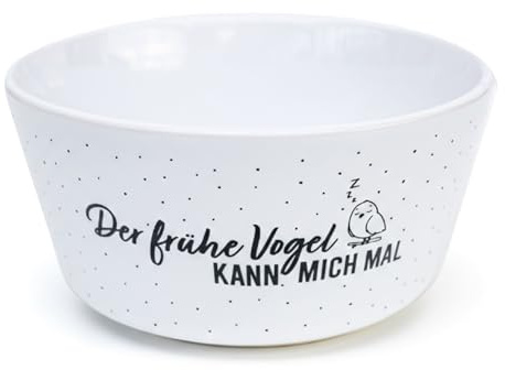 Papierdrachen Müslischale Porzellan - Der frühe Vogel kann mich mal - Weiß Schwarz - 15 cm - Witzige Geschenkidee - Frühstücksschüssel Humor