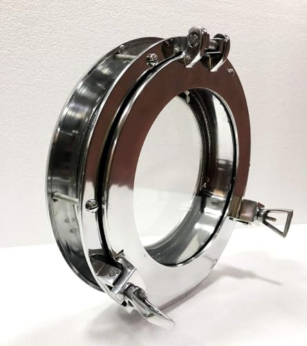 Riyex Decorative Ship Porthole Window, 30.5 cm, Silver Nickel Finish, Glass Door