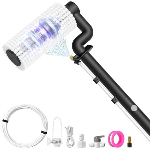 Solar Panel Cleaning Brush and Pole, 6M Electric Solar Panel Cleaning Kit with Telescopic Water Fed Pole, 100Mins Runtime, 2 Spin Speeds, Outdoor Window Cleaning System for Solar Panel, Window, Roof