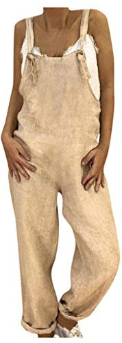 Salopette Da Donna in Lino Estive Cotone Casual Comode Jumpsuit Overall Estiva Monopezzi Tuta Intera Allentata Senza Maniche Con Tasche Pantaloni Baggy Oversize Leggera Playsuit Salopette Premaman
