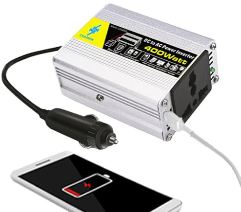 400W Power Inverter - Pure Sine Converter 12V to 220V AC with 2 Battery Clips, Portable Design | Efficient Solar Inverter for Vehicles, RV Trips, Household Balance,