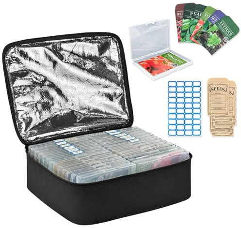 Boczif Aufbewahrungsbox mit 26 Fächern, mit isolierter Tasche | Samenumschlägen, Tasche und Etikettenaufklebern, Gartensamenbehälter für Samenpakete, Pflanzen, Blumen, Gemüsesamen