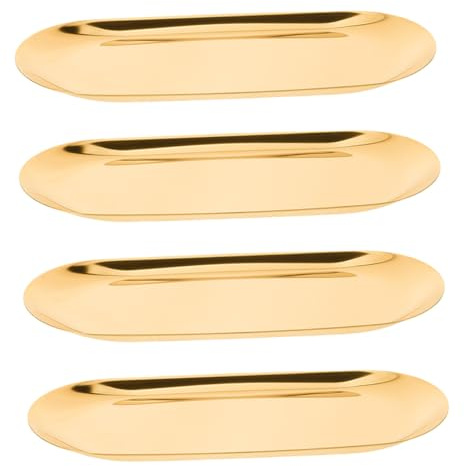 FIXOSHEE 4pièces Plateau De Service Décoratif Ovale Acier Inoxydable Doré Pour Rangement De Bijoux Maquillage Et Organisation De Salle De Bain Ou Entrée