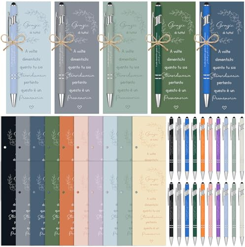 Clabby 10 Pezzi Regali di Ringraziamento per Colleghi Inclusi 10 Penne a Sfera Ispiratrici 10 Biglietti-Segnalibri Motivazionali Regalo per Ufficio Laurea Colleghi Ringraziamento Natale