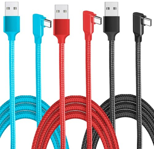 Fofuo USB C Charger Cable 1M 3Pack Type C Cable for Samsung Galaxy iPhone | Right-angle 90° Design Fast Charging Tangle-free Data Sync Support Braided Nylon Reinforced Connector Wide Compatible 1M 3FT