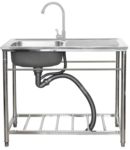 JIESOO Edelstahl-Einzelbecken-Küchenspülen Freistehende Außenspülen Handwaschbecken Wäschewannen for Waschküche, Garage Und Garten