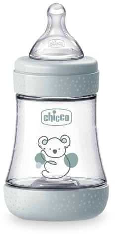 Chicco PERFECT 5 Anti-Kolik-Flasche 150 ml, Flasche mit langsamem Durchfluss für 0 Monate + mit weichem Silikonsauger, Flasche ähnlich der Mutterbrust, Anti-Kolik-Flasche für gemischte Ernährung