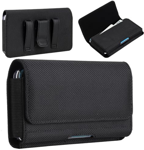 Horizontale Handy Gürteltasche Herren für Samsung Galaxy S25 S24 S23 S22 S21 Ultra, Plus, 7.0 Handytasche Gürtel mit Kartenhalterung Gürtelclip Ledertasche für Galaxy A13 A12 A54 A53 A52 A33, Schwarz