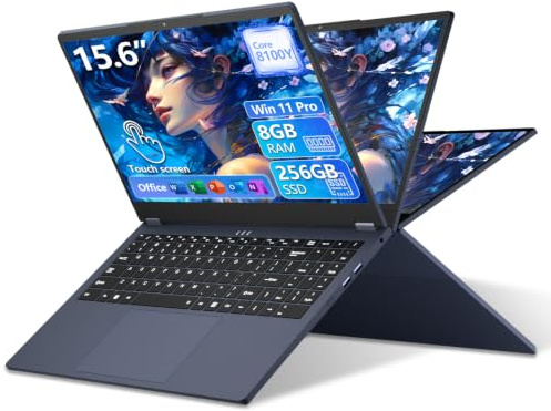 15,6 pollici 2 in 1 Portatile PC, Core 8100Y (fino a 3,40 GHz), Notebook PC 8 GB RAM SSD 256 GB, Computer Portatile con Type-C, USB 3.0, Mini HDMI, BT5.0, tastierino numerico, Office 365 Laptop