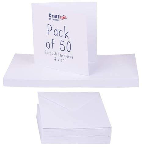 Craft UK 996 4 x 4 inch Card and Envelope pack of 50 - White