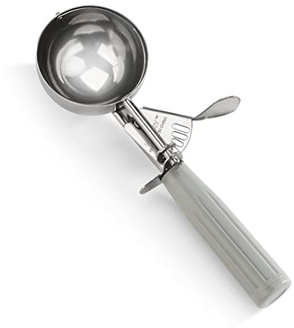 New Star Foodservice Commercial-Grade Thumb Press Food Disher/Ice Cream Scoop, 18/8 Stainless Steel, 4 oz, Size 8, Grey