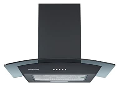 Cookology CGL600BK/A Energy A Rated Chimney Cooker Hood 60cm Kitchen Extractor Fan with Curved Glass, LED Light, 3 Speed Settings - In Black