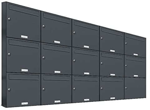 AL Briefkastensysteme 14er Briefkastenanlage Anthrazit Grau RAL 7016, Premium Briefkasten DIN A4, 14 Fach Postkasten modern Aufputz