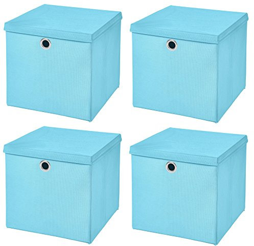 StickandShine 4er Set Hellblau Faltbox 28 x 28 x 28 cm Aufbewahrungsbox faltbar mit Deckel