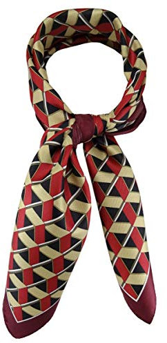 TigerTie Damen Nickituch Halstuch in bordeaux rot gold schwarz braun silber gemustert - Größe 60 x 60 cm